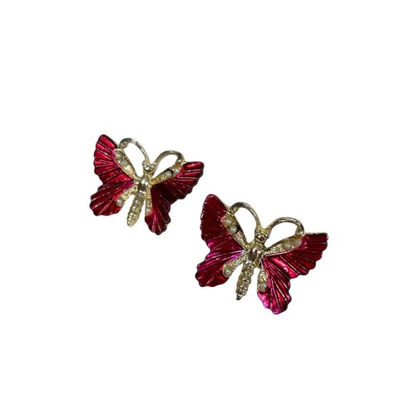 Scatter Pins Set of 2 Butterfly Hot Pink Goldtone Brooch Pin 1" - Picture 2 of 5